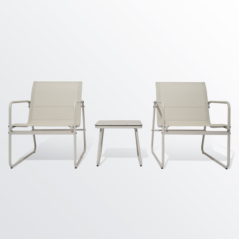 2-person Outdoor Conversation Set With Textilene Chairs & Marble-look Table - 3-piece Patio Bistro Set For Small Spaces, Grey