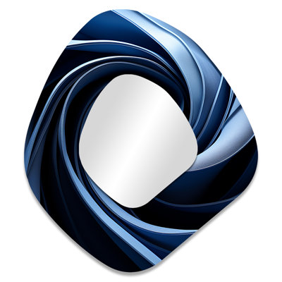 Flemingdon Spiraling blue abstract vortex II - Abstract Spirals Unique Shape Mirror, Blue Asymmetrical Decorative Wall Mirror, Printed Metal Art