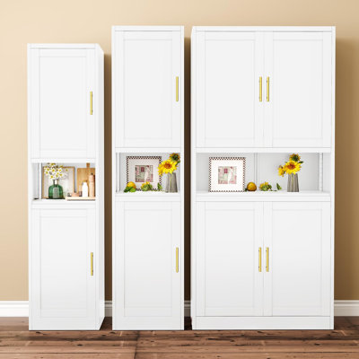 Armoire de rangement de 66,93 po de hauteur, armoire de rangement en métal avec 2 portes et tablettes, organisateur de salle de bain autoportant en acier avec comptoir ouvert pour petit salon