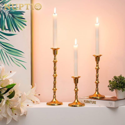 Gothic Metal Candle Holder Set Of 3 - Vintage Taper Candlestick Holders For Dining Table, Fireplace, Wedding, Halloween, Farmhouse Decor - Durable Rust-Resistant Centerpiece