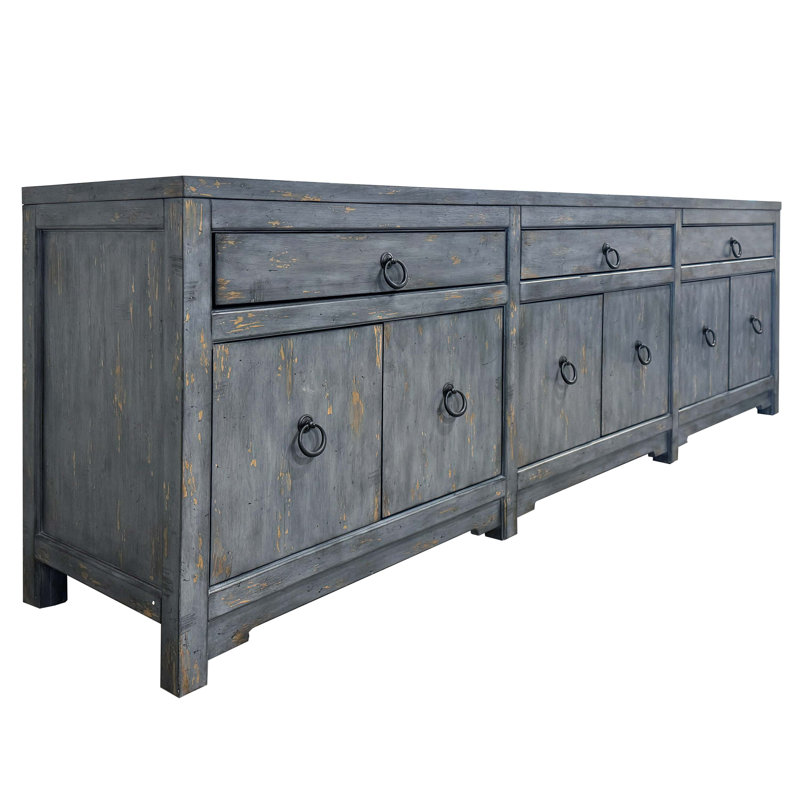 90" Large Wood Media Console Cabinet with Storage, Soft-Close Doors & Adjustable Shelving, Admiral Haze