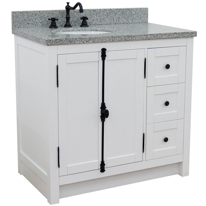 Glacier Ash Single Vanity with Gray Granite Top and Oval Sink