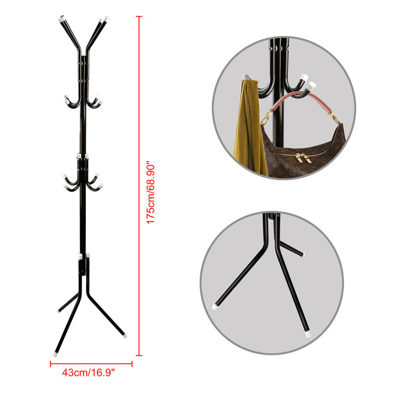 Kendel Iron Freestanding 8 - Hook Coat Rack, Black