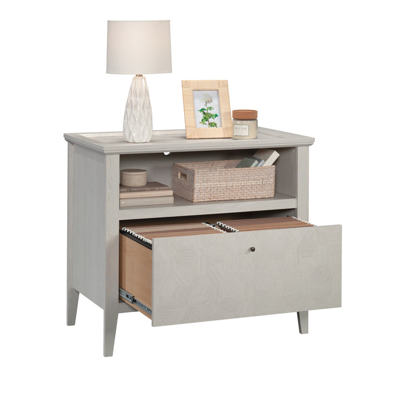 Classeur latéral gris, bureau personnel, salon, rangement de documents d'étude, tiroir spacieux, dossiers de format lettre et légal, glissières pleine extension lisses, motif moderne, motif décoratif, pieds fuselés blancs,