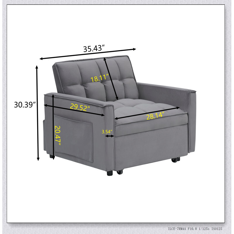 Canapé-lit convertible 3 en 1, inclinable, inclinable simple, convient aux petits espaces, Tissu gris foncé