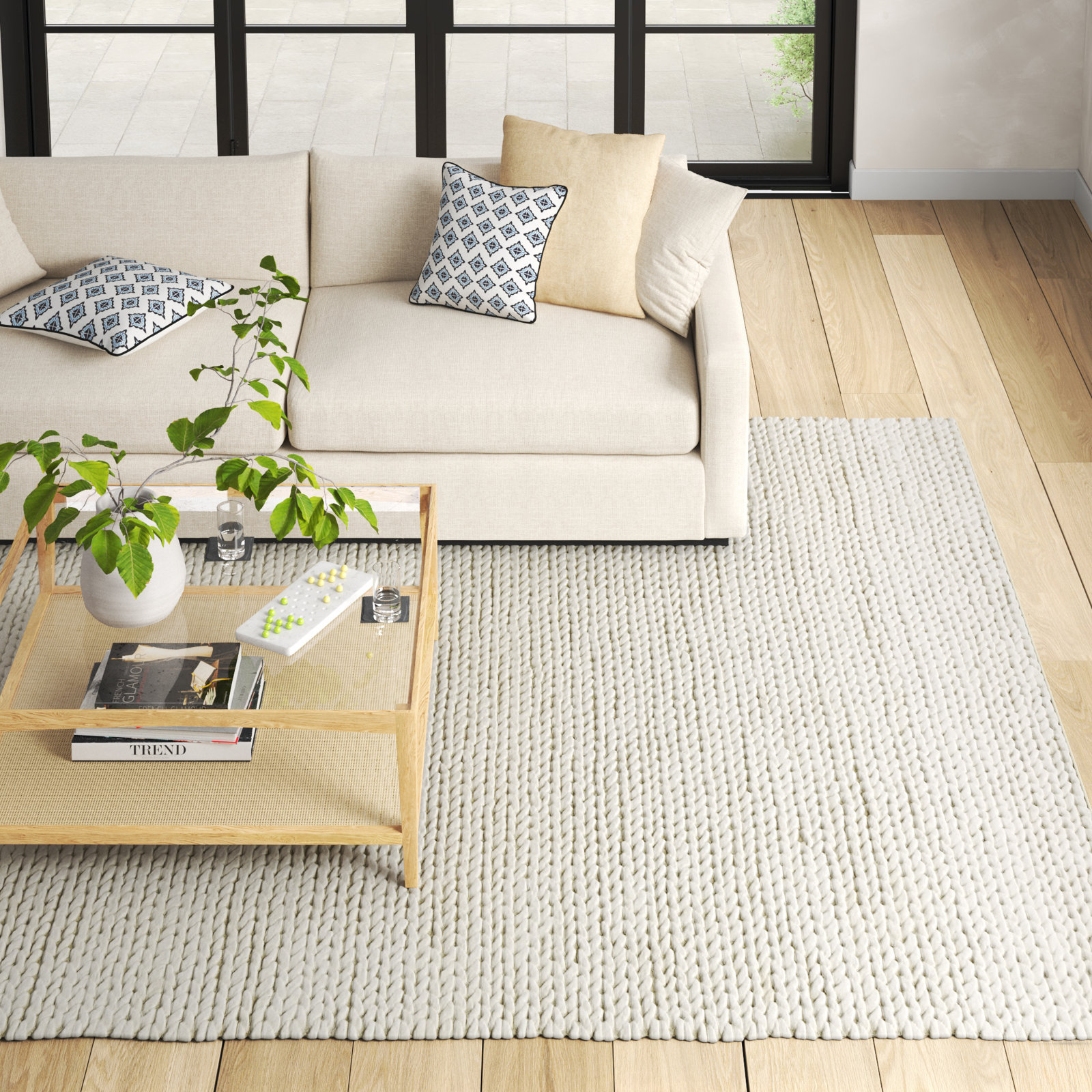 Hiram Beige Hand-Woven Wool Rug, Rectangle 5' X 7' 6"