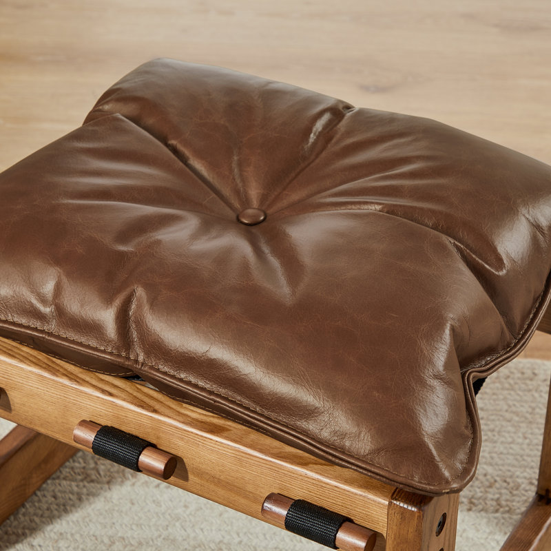 Devin 37.40'' W Top Grain Genuine Leather Accent Lounge Chair and Ottoman Set, Chocolate