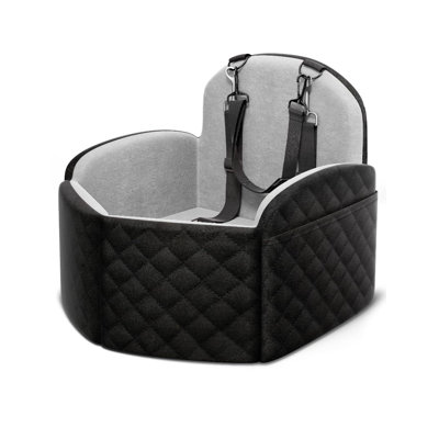 Dog Car Seat For Small,Medium Dogs, Elevated Dog Booster Seat Memory Foam Puppy Car Seat With Washable Cover, Travel Safety Pet Seat For Car With Storage Pockets Up To 35 Lbs (Black,Grey)