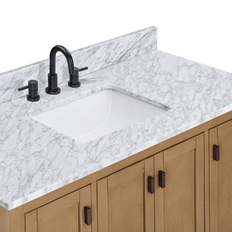 Meuble-lavabo simple 48 po avec plateau Souther, Marbre blanc de Carrare, Chêne brossé, Noir