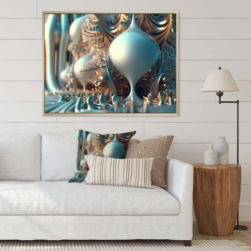 «Fractal Turquoise Pastel Cosmic Architecture», reproduction d'art sur toile, Cadre naturel flottant