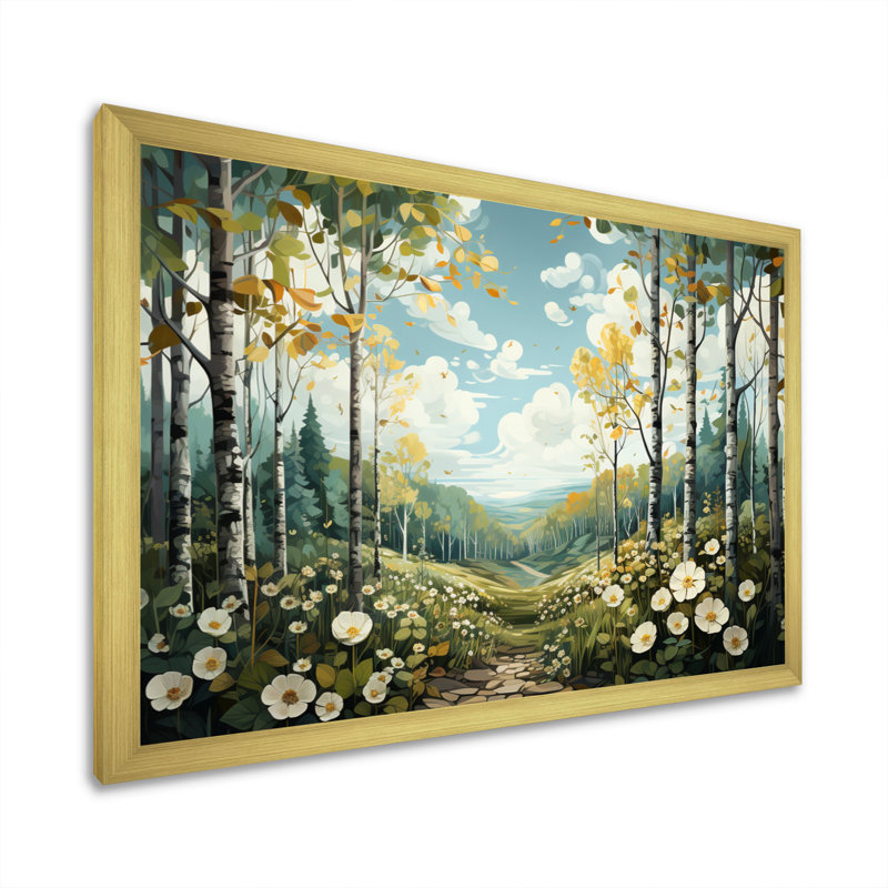 Birch Woods Silent Woods IV sur toile, H 34 po x l 44 po x P 1,5 po, Encadrement doré