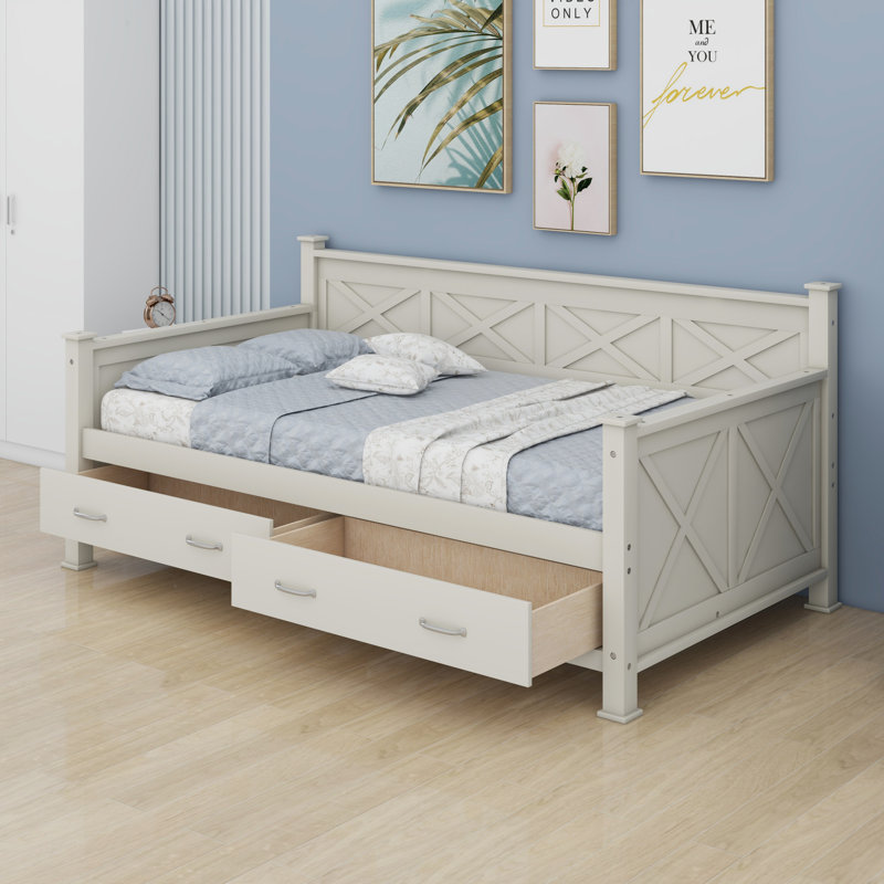 Daybed With 2 Large Drawers, Cream White