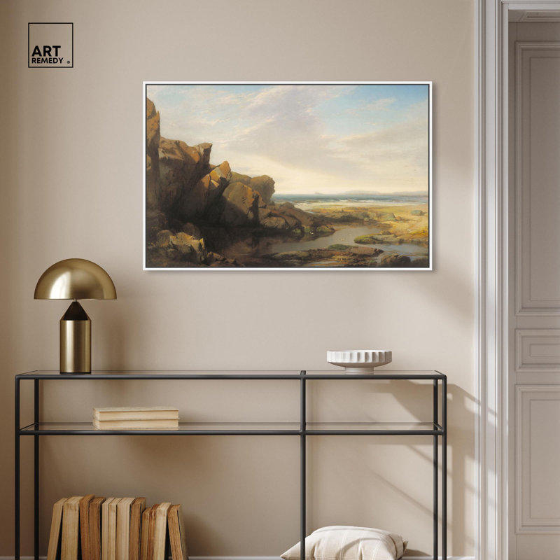 «Seaside Stillness», toile rustique par Art Remedy, H 31 po x l 46 po, Cadre blanc