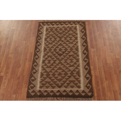 Reversible Wool Kilim Brown Area Rug 3x5