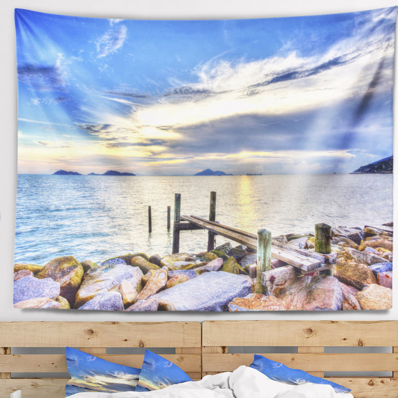 Tapisserie en bois à la improvisé en mer de mer shore, H 68 po x l 80 po