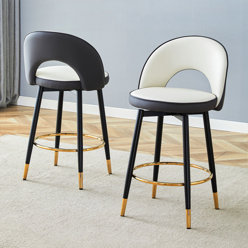 360 ° Rotatable Bar Chair.Modern And Spliced PU Comfortable Upholstered Bar Stool Bar Chair With Smooth And Beautiful Metal Legs For Dining Room, Kitchen, Terrace.Set Of 2.