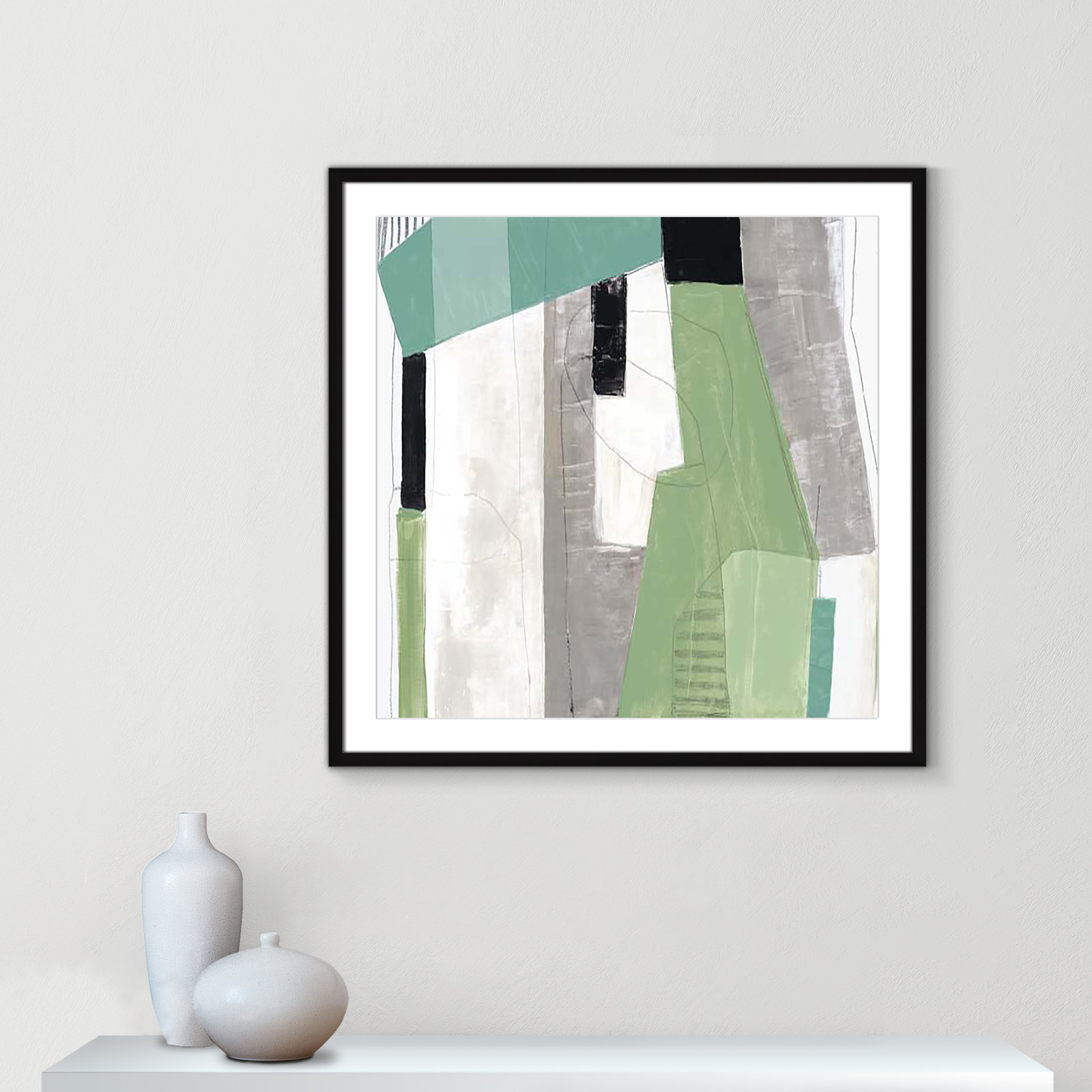 Evergreen Essence I Print, 32" H x 32" W x 1.25" D, Black Box Framed