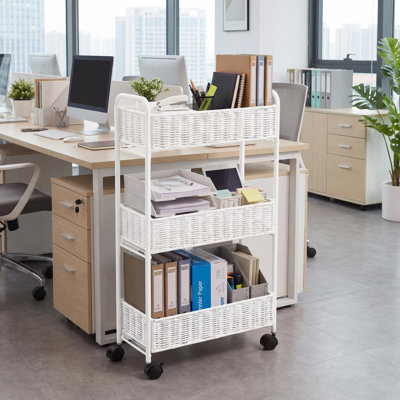 Utility Slim Storage Cart,3-Tier Rolling Kitchen Office Laundry Room Cart,Mobile Shelving Unit Organizer For Living Room Bathroom Baby Diaper Narrow Places, White