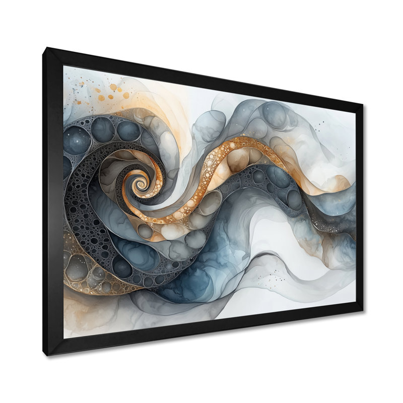 Weisberg abstrait noir et blanc liquide Vortex I - réalisme abstrait, art mural, H 16 po x l 32 po, Cadre de photo unique
