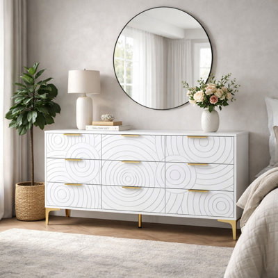 Commode 9 tiroirs, commode moderne avec poignées en métal