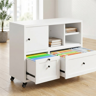 Mobile File Cabinet, 2‑Drawer Locking Filing Cabinet, White Cold‑Rolled Steel, Hanging Rails for A4/Letter/Legal, 360° Swivel Casters, Anti‑Tip Kit