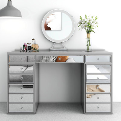 51" Hollywood Style Mirrored Makeup Vanity with 13 Drawers