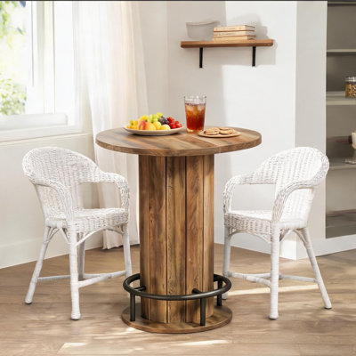 Table de salle à manger pour 2 personnes avec base à piédestal, style campagnard industriel, bois massif et manufacturé, finition de ton brun, 31,5 pouces de diamètre