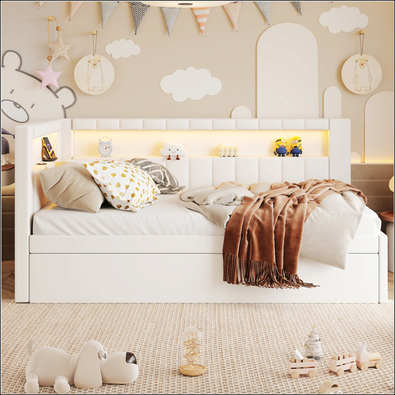 Lit plateforme tapissier simple, Blanc