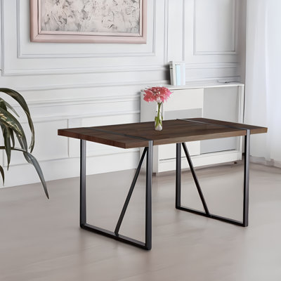 Rustic Industrial Rectangular Wood Dining Table For 4-6 Person, With 1.5" Thick Engineered Wood Color Tabletop And Black Metal Legs,Desk For Kitchen Dining Living Room