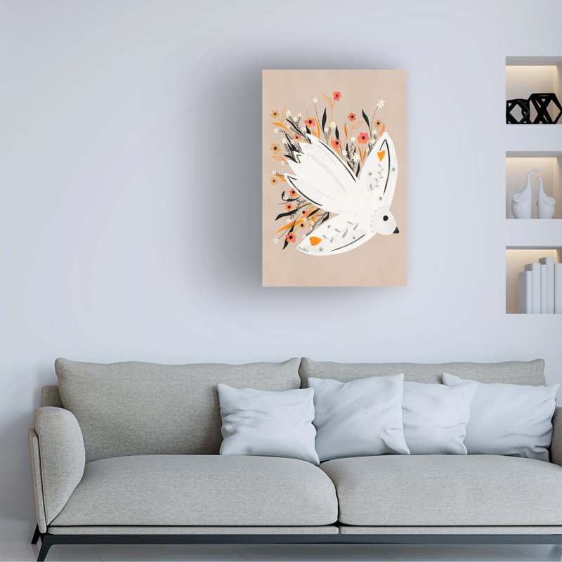 Illustration de bolognaise sur un goéland en fleurs, H 19 po x l 12 po