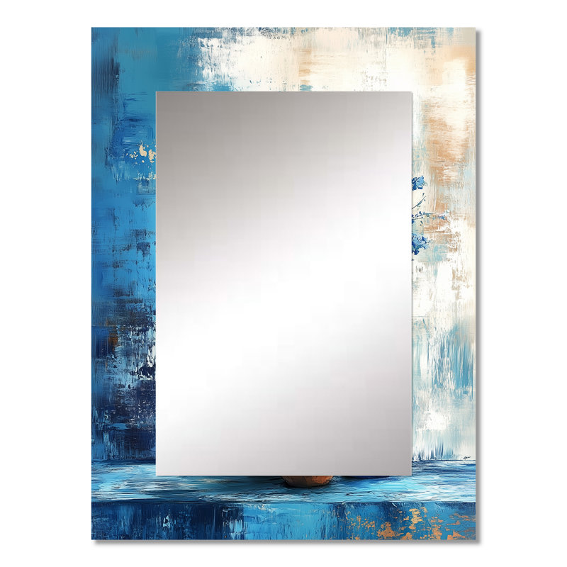 Bleu et blanc contemporain Boho Pottery II - miroir mural Boho Pottery, miroir décoratif traditionnel, impression d'art en métal