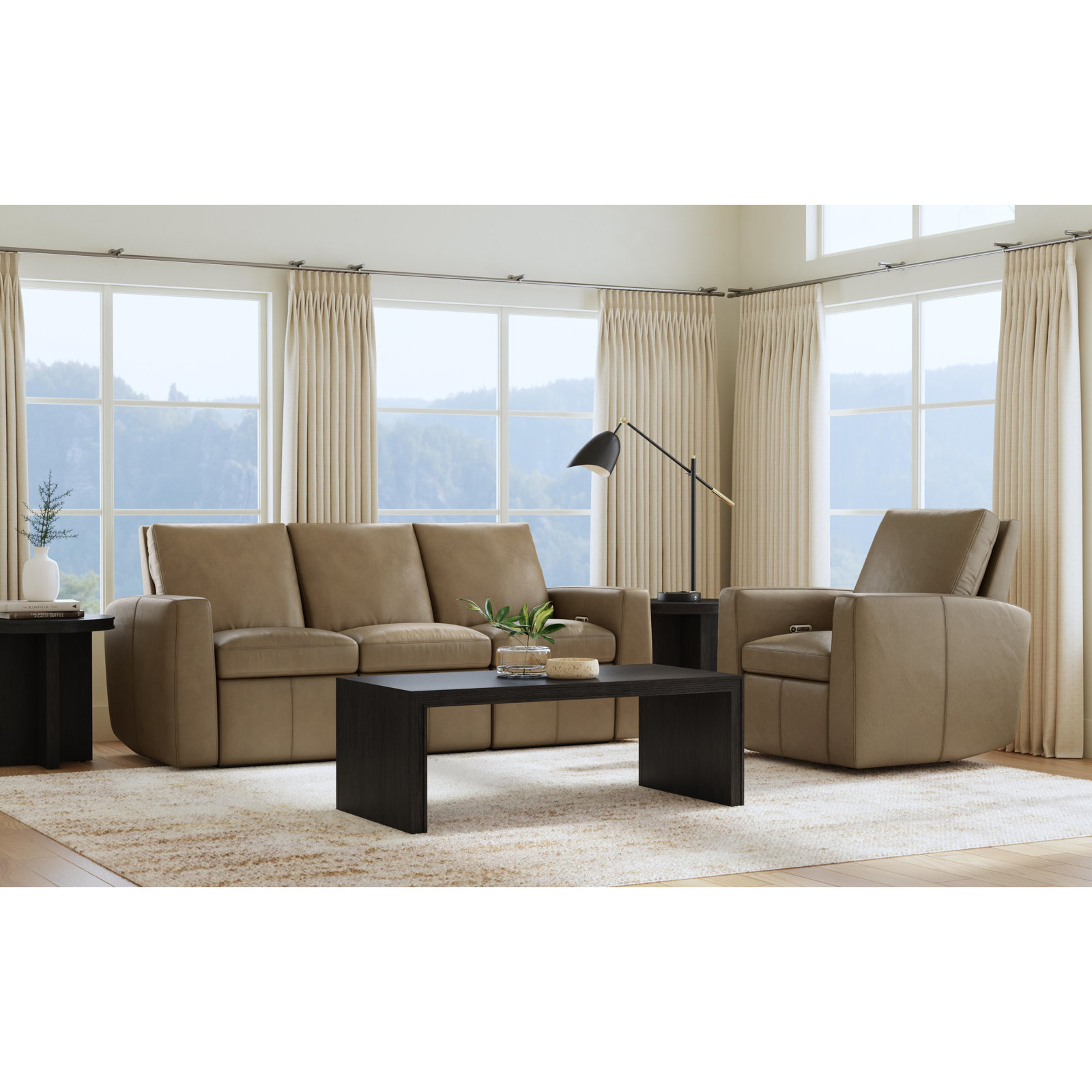 Elara Power Recliner, Brown Top Grain Leather