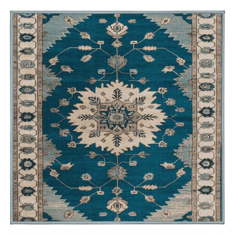 Machine Washable Overdyed Blue Area Rug, Square 6'