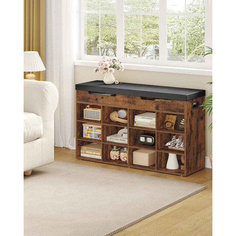 Shoe Storage Bench with Padded Seat, Shoe Rack Bench with 12 Compartments, Hidden Storage, Adjustable Shelves, Shoes Cabinet with Cushion for Living Room, Hallway