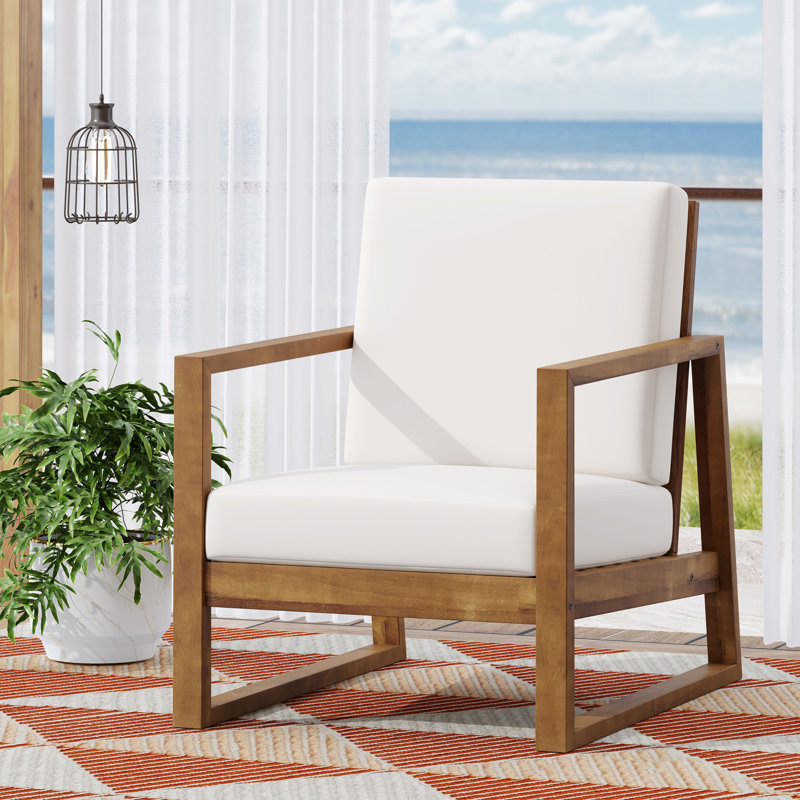 Chaise de club belge, fauteuil, Coussin crème / structure en teck