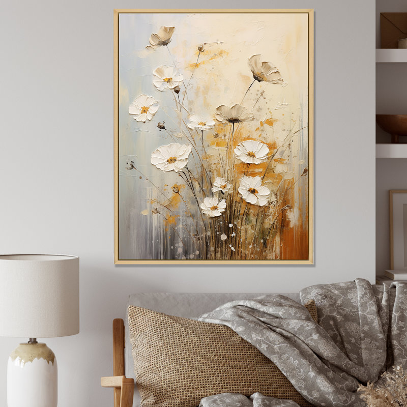 Beige Wildflowers Breeze I sur toile, Cadre naturel flottant, H 32 po x l 24 po