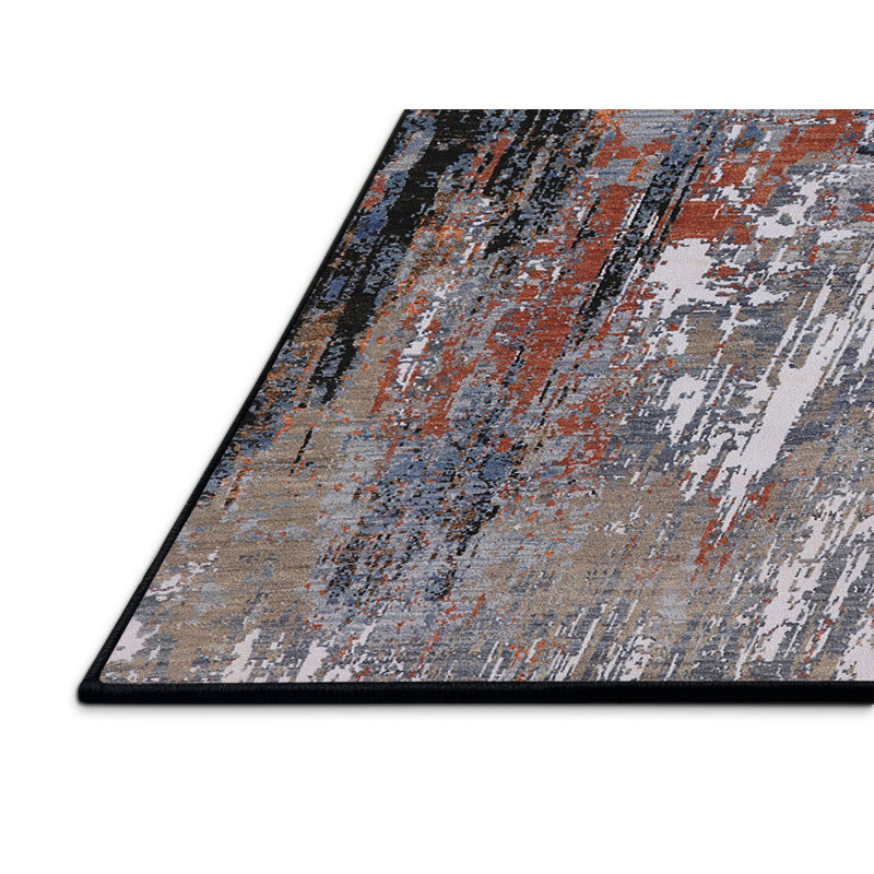 Tapis abstrait bleu / rouge / noir Brae, Rectangle 8 pi x 10 pi