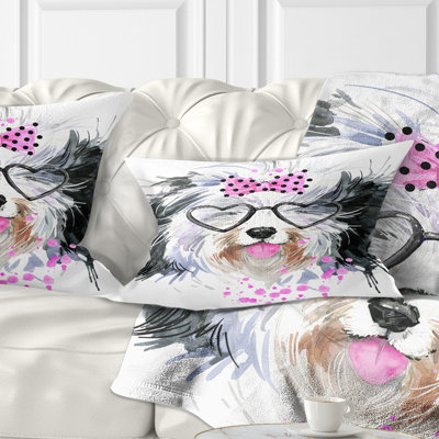 Coussin lombaire animal jolie dog avec verres à coeur