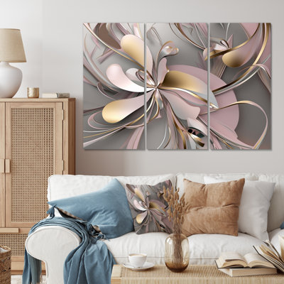 «Art liquide», ensemble d'art mural sur toile abstraite effervescence dorée et rose