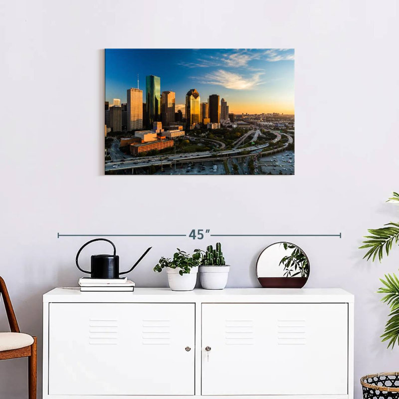 Ravi Houston Skyline au coucher du soleil, H 20 po x l 30 po