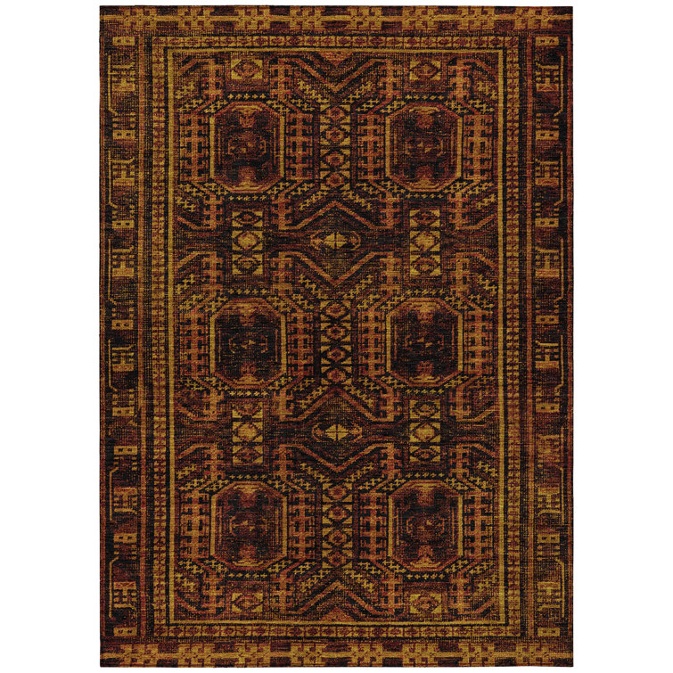 Machine Washable Indoor/Outdoor Xhevrie Paprika Rug