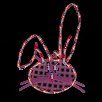 Décoration de Noël avec tête de lapin rose illuminée de 17 po