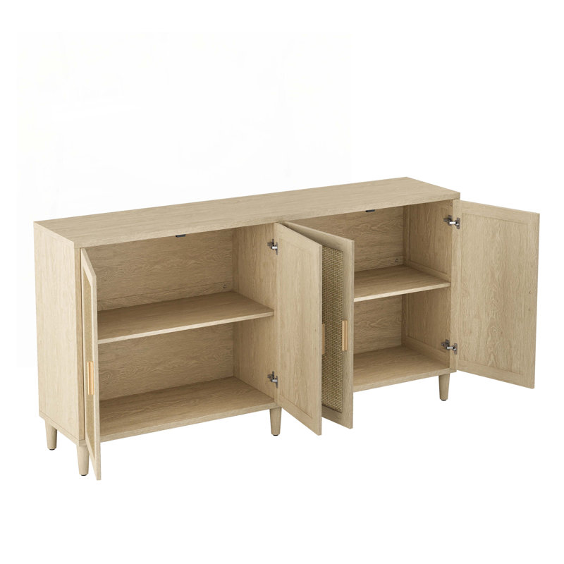 Buffet en rotin avec rangement, tablettes réglables, Naturel