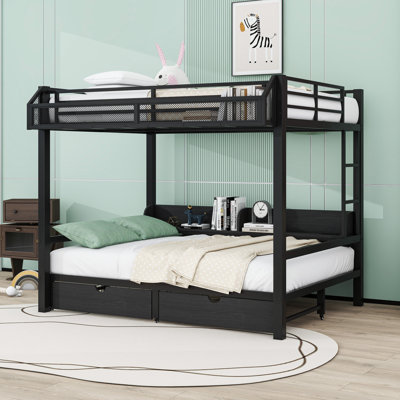 Metal Bunk Bed With Shelves, Drawers, USB Ports And LED Lights