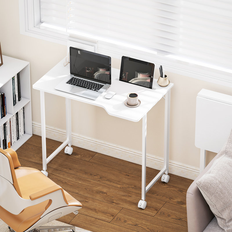 HOMCOM Small Folding Desk on Wheels for Small Space 80 cm Black Wood Effect, White/White