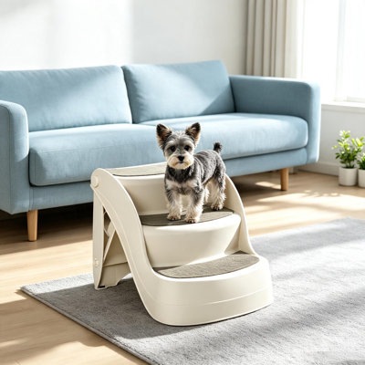 Foldable 3-Step Pet Stairs, Non-Slip Portable Dog Steps for Beds Sofas, for Small Pets Under 10kg, Cream