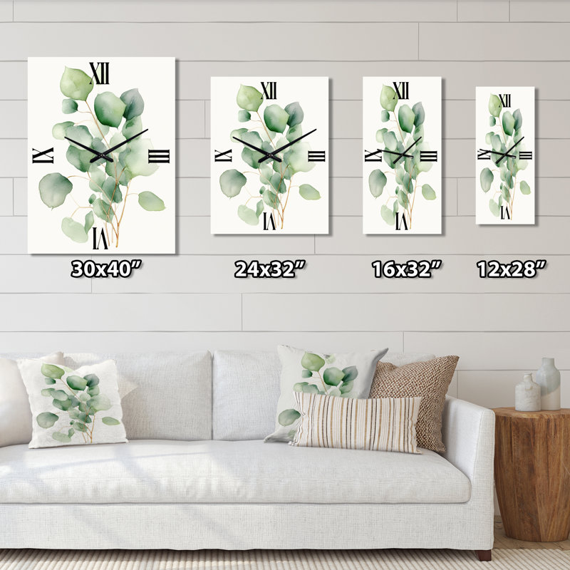 Blanc blanc vert minimalisme eucalyptus Essence V - Horloges murales très florales, Petit