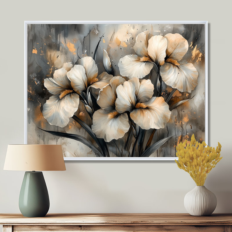 Ilysa jaune gris Irise Desire II - art mural iris pour le salon, Impression sur cadre flottant, H 24 po x l 32 po, Blanc