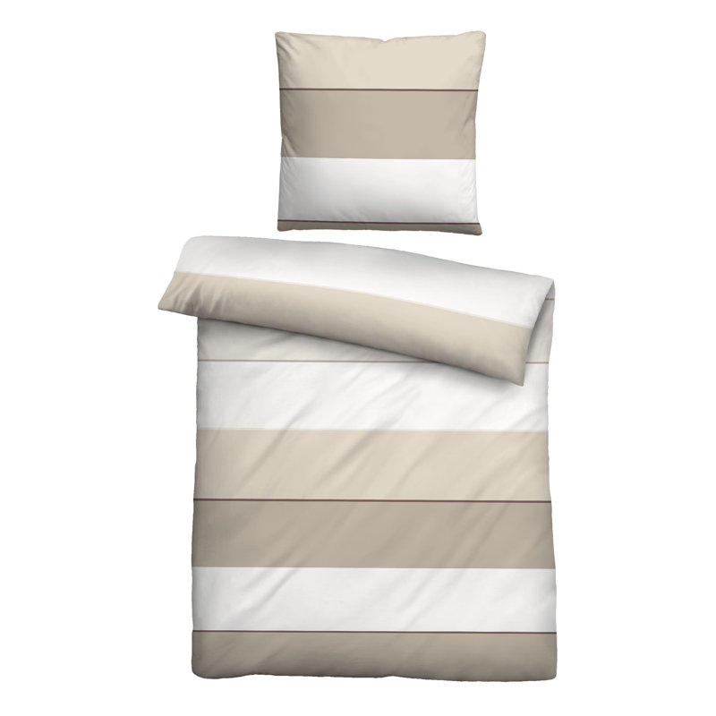 Sateen Striped Duvet Cover Set with Pillow Shams Included, 155 x 220 cm + 80 x 80 cm , Beige