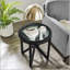 Table basse moderne simple en verre trempé avec base en bois massif, plateau rond transparent pour le salon et le bureau-1255643096